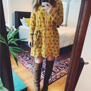 Anthropologie Forest Friends Fox Print Polka dots Mini Dress size US 4 with belt